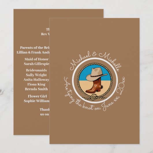 Bind de knoop Cowboy Wedding Invitation Feestdagenkaart (Voorkant / Achterkant)