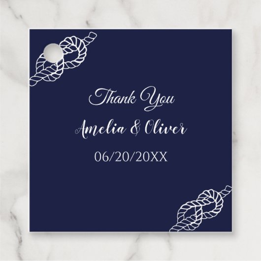 Bind De Knoop Nautisch Touw Wit & Navy Wedding Bedankjes Labels (Voorkant)