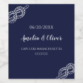 Bind De Knoop Nautisch Touw Wit & Navy Wedding Wijn Etiket (Enkel label)