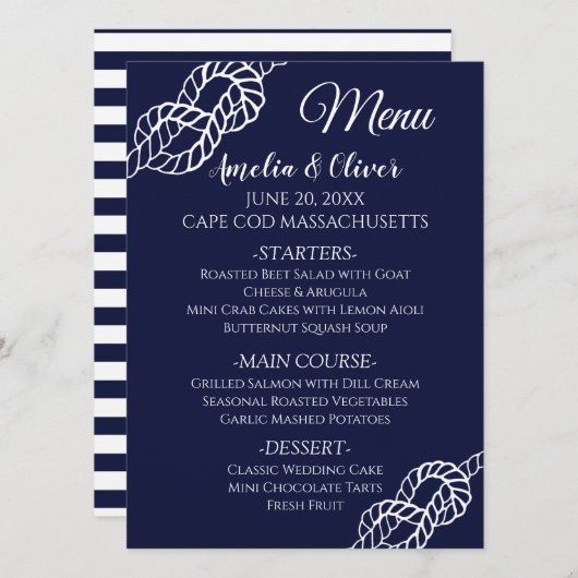 Bind De Knoop Nautisch Touw Witte Marine Huwelijk Menu (Voorkant / Achterkant)