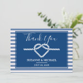 Bind de Knoop Nautische Strepen Marine Blauwe Huwe Bedankkaart (Staand voorkant)