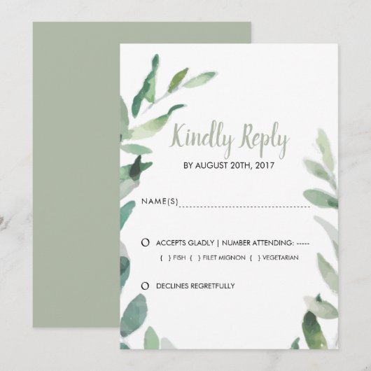 Bindanische waterverf olijfbladeren Weddenschap RS Save The Date (Voorkant / Achterkant)