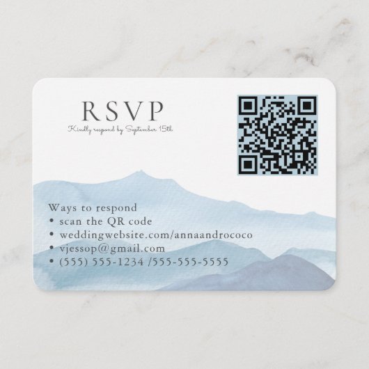 Bindblauwe Waterverf RSVP Online QR-code Informatiekaartje (Voorkant)