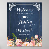 Bindbord  Blauw karton Floral Poster (Voorkant)