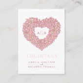 Binddetails roze tulpen hart bouquet monogram informatiekaartje (Voorkant)