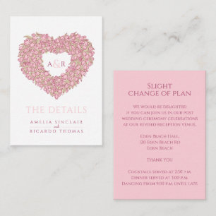 Binddetails roze tulpen hart bouquet monogram informatiekaartje