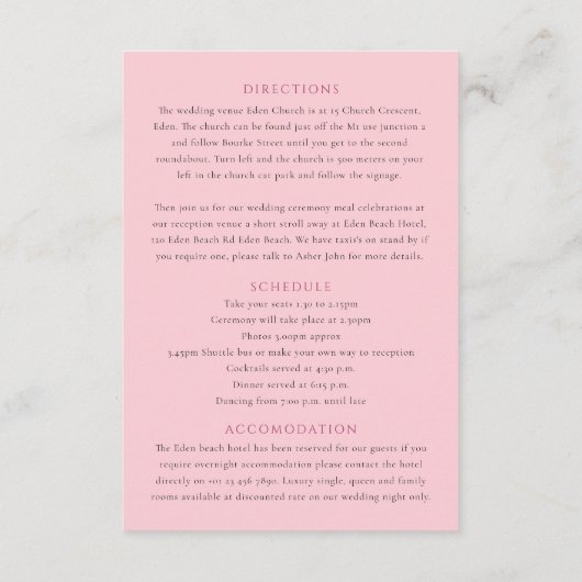 Binddetails roze tulpen hart bouquet monogram informatiekaartje (Achterkant)