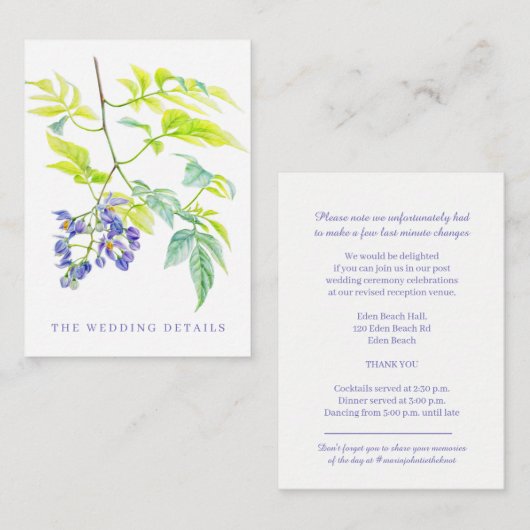 Binddetails simpele paarse bloemen waterverf informatiekaartje (Voorkant / Achterkant)