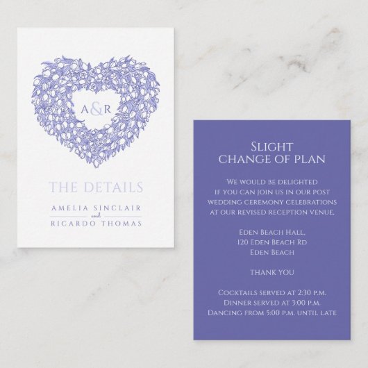 Binddetails tulp bouquet monogram blauw wit informatiekaartje (Voorkant / Achterkant)