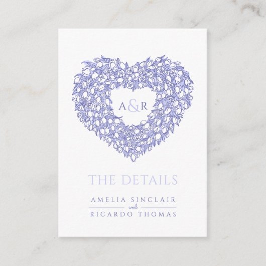 Binddetails tulp bouquet monogram blauw wit informatiekaartje (Voorkant)