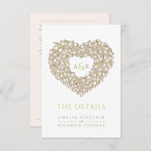 Binddetails tulp bouquet monogram groen bruin informatiekaartje (Voorkant / Achterkant)