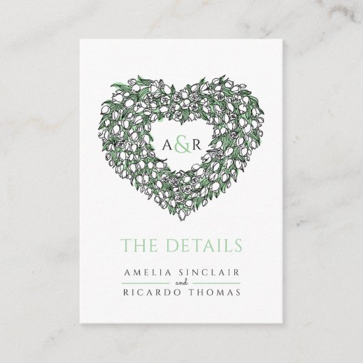 Binddetails witte tulpen bouquet monogram enc informatiekaartje (Voorkant)