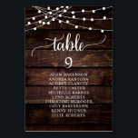 Binddiner, Rustic Wood Guests Seating Chart Kaart<br><div class="desc">De Kaart van de Grafiek van de Lijst van de Zitplaats van de Dinner van het huwelijk,  het Moderne Manuscript van Rustic,  de lichten van het Koord,  de Donkere achtergrond van het Hout passen de tekst aan en/of verwijderen en vullen in met uw trouwpartij thema.</div>