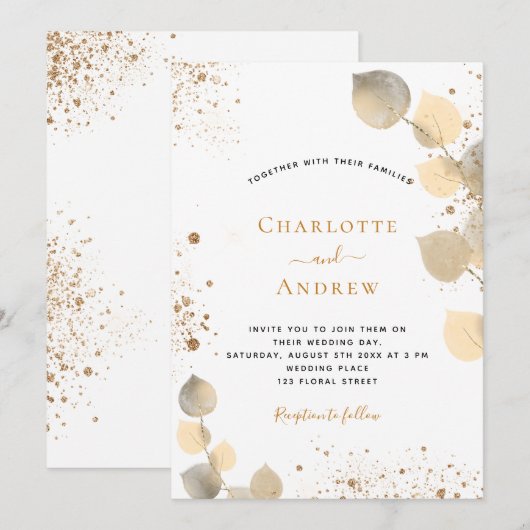 Bindemalyptus glitter gouden bladglitter kaart (Voorkant / Achterkant)