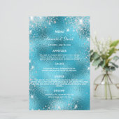 Bindemenu blauwe metalen glitterstof elegant (Staand voorkant)