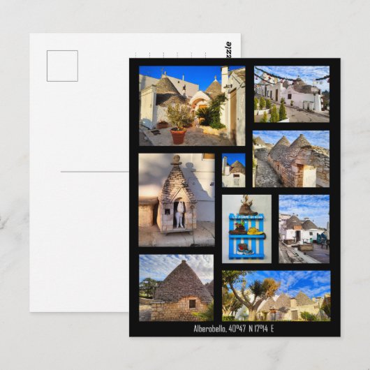 Bindend Alberobello, collage Briefkaart (Voorkant / Achterkant)