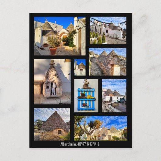 Bindend Alberobello, collage Briefkaart (Voorkant)