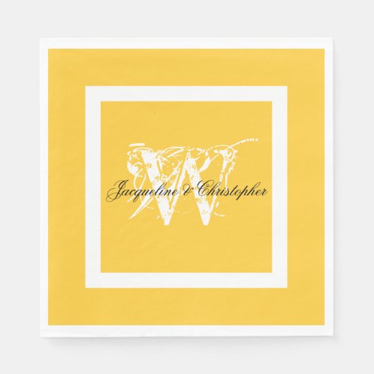 Bindend Elegant Monogram Script Chic Yellow Paper Servet (Voorkant)