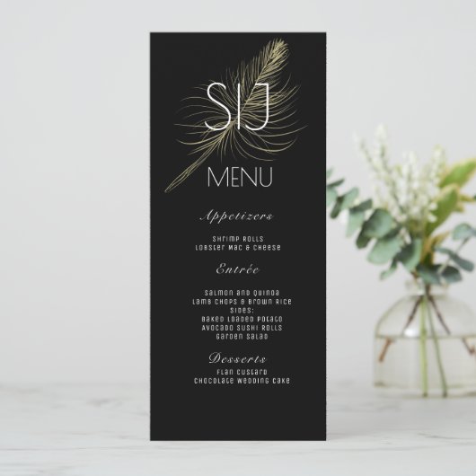 Bindend Logo Botanical Gold Feather Dinner Menu (Staand voorkant)