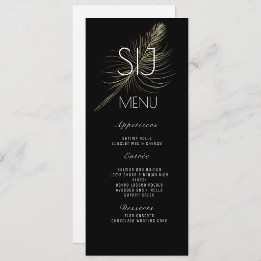 Bindend Logo Botanical Gold Feather Dinner Menu (Voorkant / Achterkant)