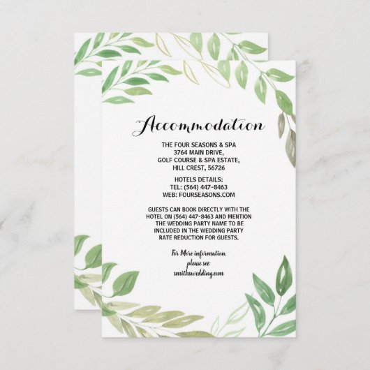 Bindende accommodatiekaarten Foliage Leaves Green Informatiekaartje (Voorkant / Achterkant)