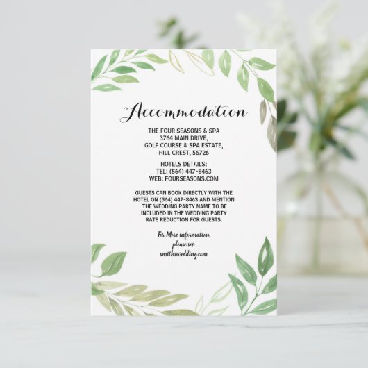 Bindende accommodatiekaarten Foliage Leaves Green Informatiekaartje (Staand voorkant)