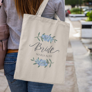 Bindende bride Blue Botanical Floral gepersonalise Tote Bag