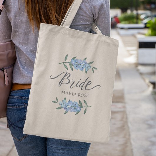 Bindende bride Blue Botanical Floral gepersonalise Tote Bag