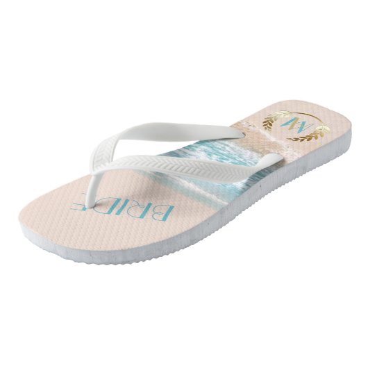 Bindende bride FlipFlops | Modern monogram strand Teenslippers (Schuin)