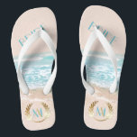 Bindende bride FlipFlops | Modern monogram strand Teenslippers<br><div class="desc">Wedding Bride FlipFLops | Moderne monogram Geometrische strand bruiloft | Een moderne draai op Beach Wedding-uitnodigingen - Unieke bruiloft ontworpen voor de BarefootBride™ door ©WhimsicalArtwork™ is voorzien van een geometrische vorm van de offset terrariumstijl met verschillende transparanten in de facetten, zodat de achtergrond van de Tropische Ocean Beach in allerlei...</div>