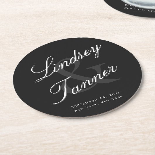 Bindende bruid en bruin in Elegant Shadowed Script Ronde Kartonnen Onderzetter (Gebogen)