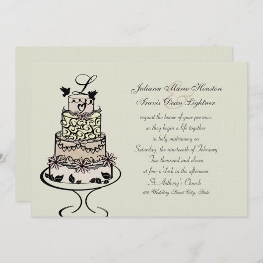 Bindende Cake Monogram / bruiloft Kaart (Voorkant / Achterkant)