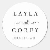 Bindende eenvoudige handvaar voor zwart-witscript ronde sticker (Voorkant)