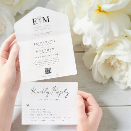 Bindende Elegant Modern Simple Chic Foliage QR Cod All In One Uitnodiging