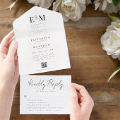 Bindende Elegant Modern Simple Chic Foliage QR Cod All In One Uitnodiging