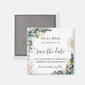 Bindende eucalyptus gold glitter save the date magneet (Voorkant / Achterkant)