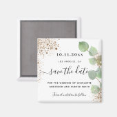 Bindende eucalyptus gold glitter save the date magneet (Voorkant / Achterkant)