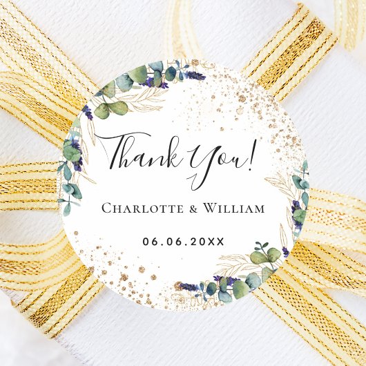 Bindende eucalyptus greenery glitter dank u ronde sticker