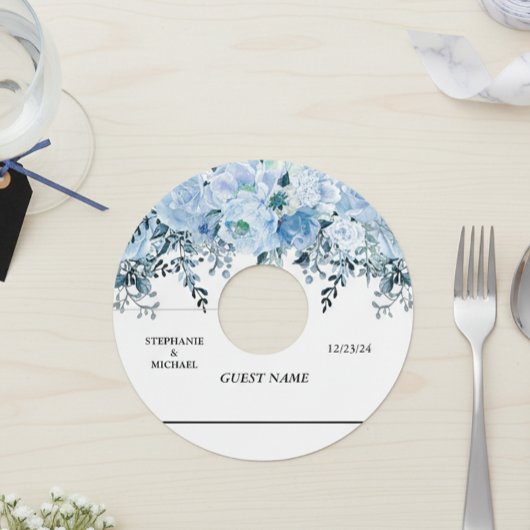 Bindende Floral Waterverf Blue Flower Wijnglaslabel