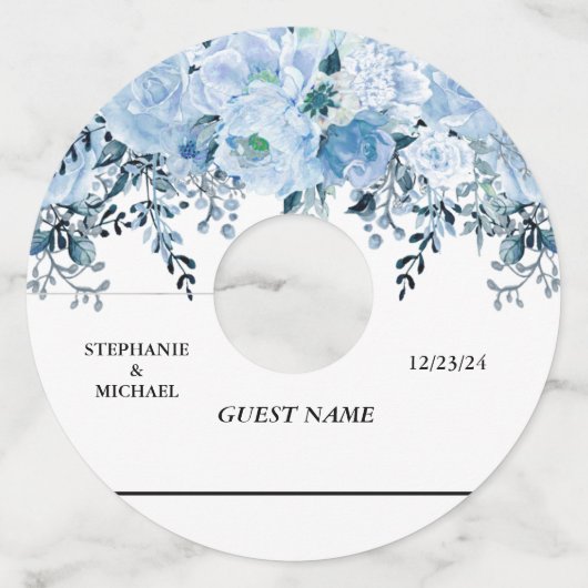 Bindende Floral Waterverf Blue Flower Wijnglaslabel (Voorkant)