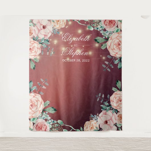 Bindende foto Achtergrond Floral String Lights Wandkleed (Voorkant)