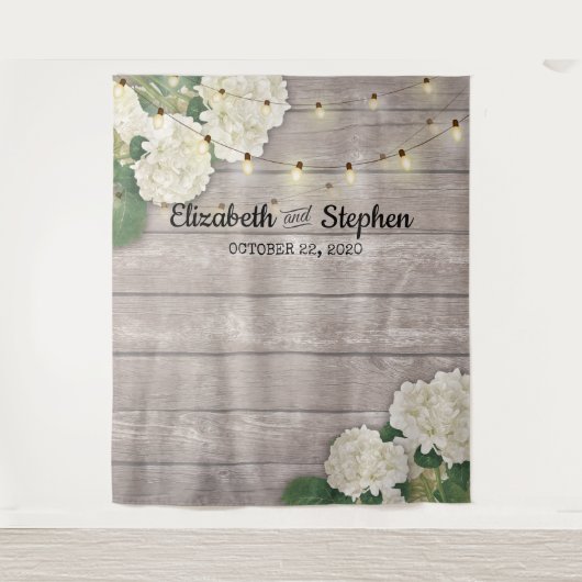 Bindende foto Achtergrond Hydrangea Licht hout Wandkleed (Voorkant)