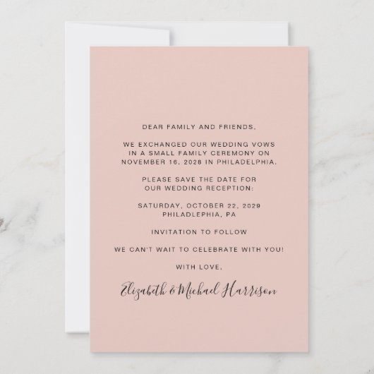 Bindende foto Blush Reception Sparen de Datum Aankondiging (Achterkant)