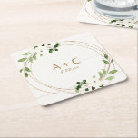 Bindende Geometrische Waterverf Floral Rustic Wood Kartonnen Onderzetters<br><div class="desc">Modern Geometric Greenery Wedding Onderzetter met Faux Gold Foil: Neem je trouwreceptie of verlovingsfeest naar een hoger niveau door deze gepersonaliseerde papieren onderzetters uit te werken. Dit ontwerp is voorzien van trendy faux goud geometrisch lijst met roze waterverf en witte bloemen. Pas je initialen aan en je trouwdatum aan. Je...</div>