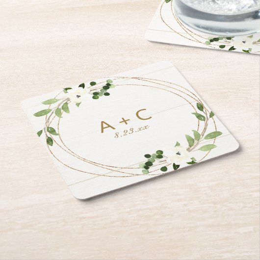 Bindende Geometrische Waterverf Floral Rustic Wood Kartonnen Onderzetters (Schuin)