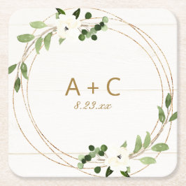 Bindende Geometrische Waterverf Floral Rustic Wood Kartonnen Onderzetters