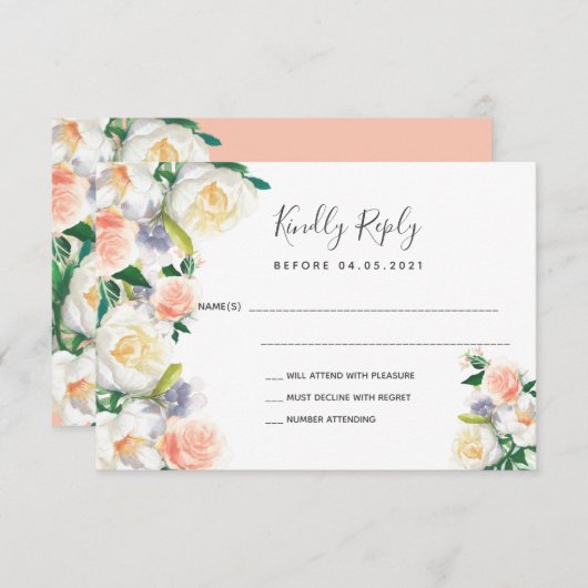 Bindende gouden roos-bloemen RSVP (Voorkant / Achterkant)