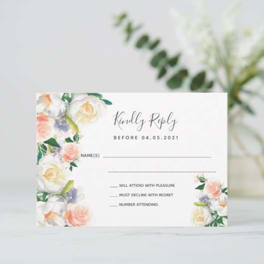 Bindende gouden roos-bloemen RSVP Kaartje (Staand voorkant)