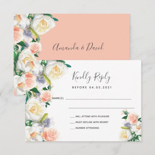 Bindende gouden roos-bloemen RSVP Kaartje (Voorkant / Achterkant)