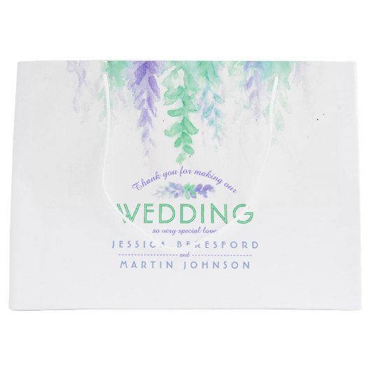 Bindende groene paarse bloemen dank je cadeautas (Voorkant)